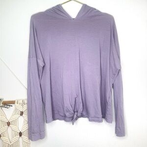 Beyond Yoga Pullover Dusty Purple Hooded Long Sleeve TOP Tie front SZ L *flaw